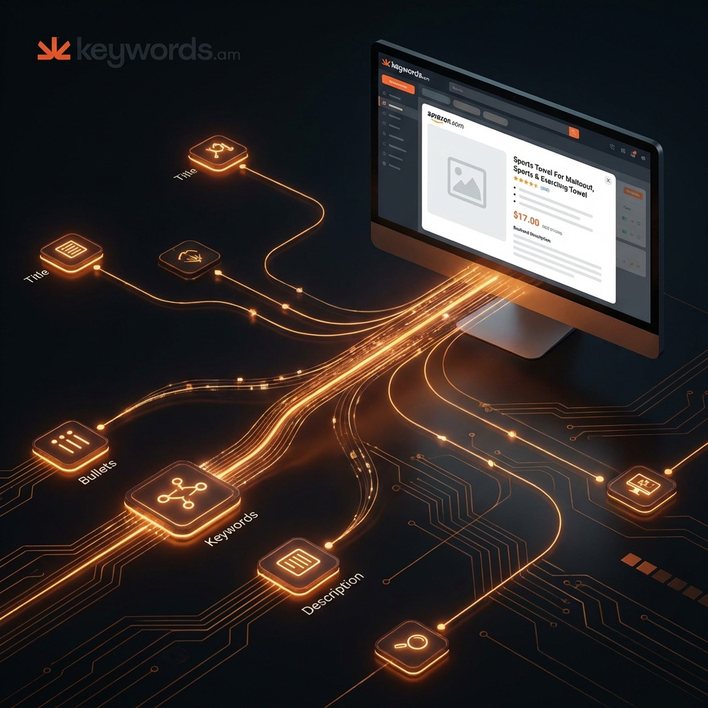 Keywords.am amazon listing optimization guide showing unified TFSD framework elements