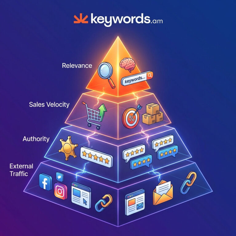 Keywords.am amazon listing optimization A10 algorithm ranking factors hierarchy diagram