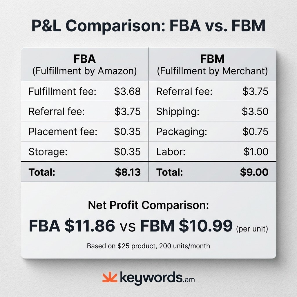 Keywords.am fba vs fbm cost comparison 2026 fee breakdown per unit