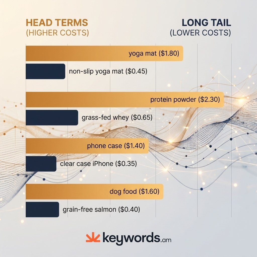 Keywords.am amazon cpc benchmarks head term vs long tail keyword cost comparison
