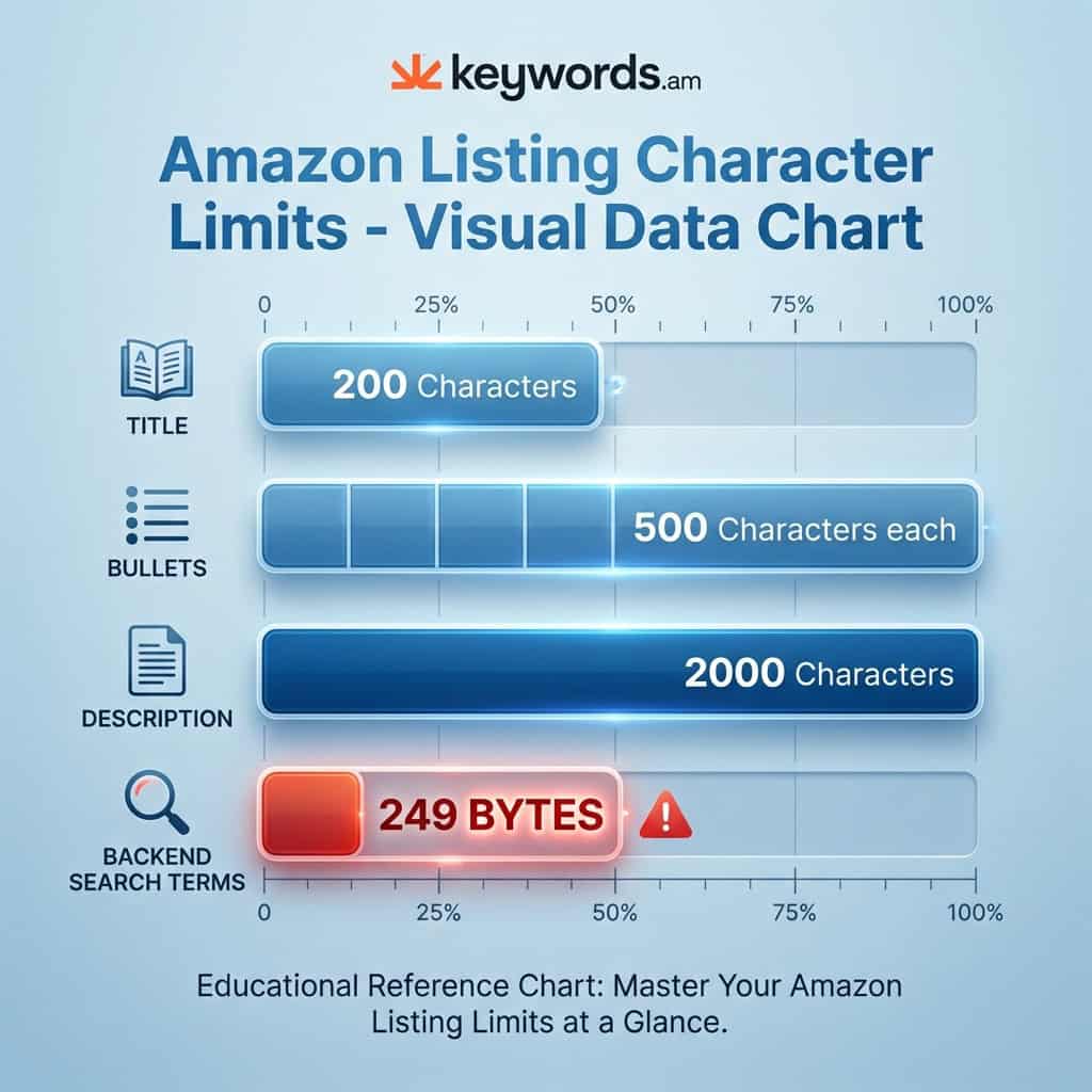 Keywords.am amazon listing character limits reference table by field