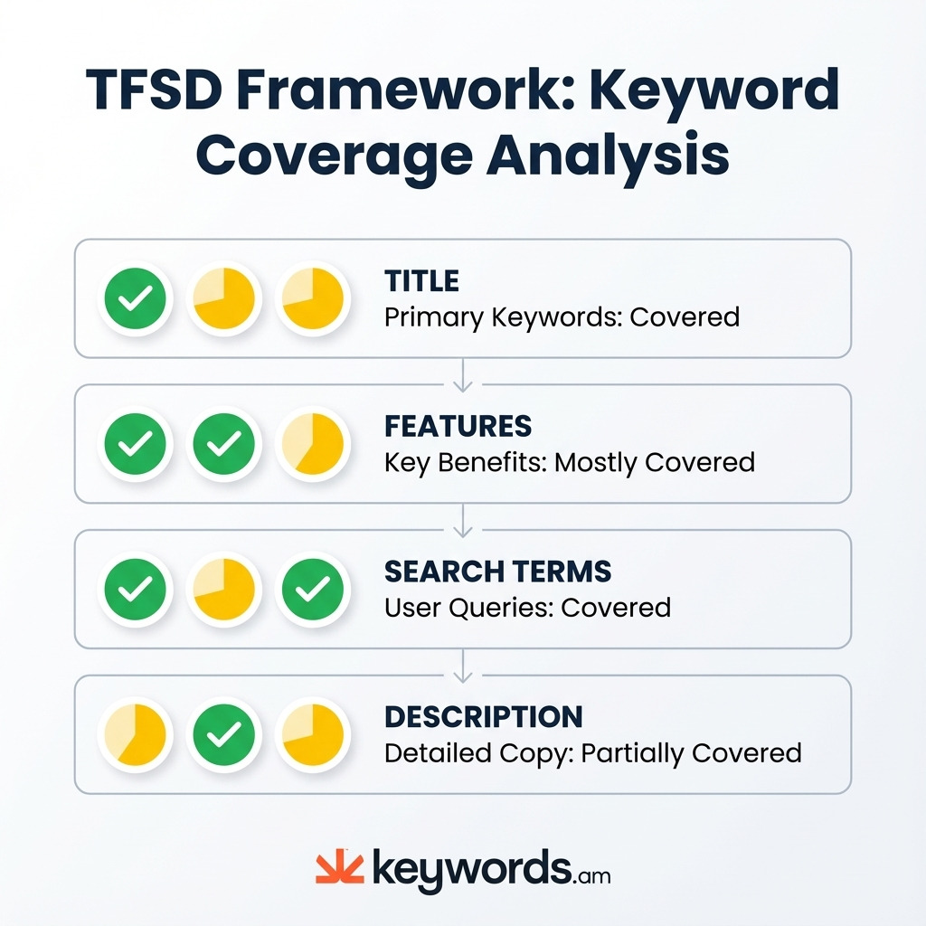 Keywords.am TFSD framework keyword placement guide for Amazon listings