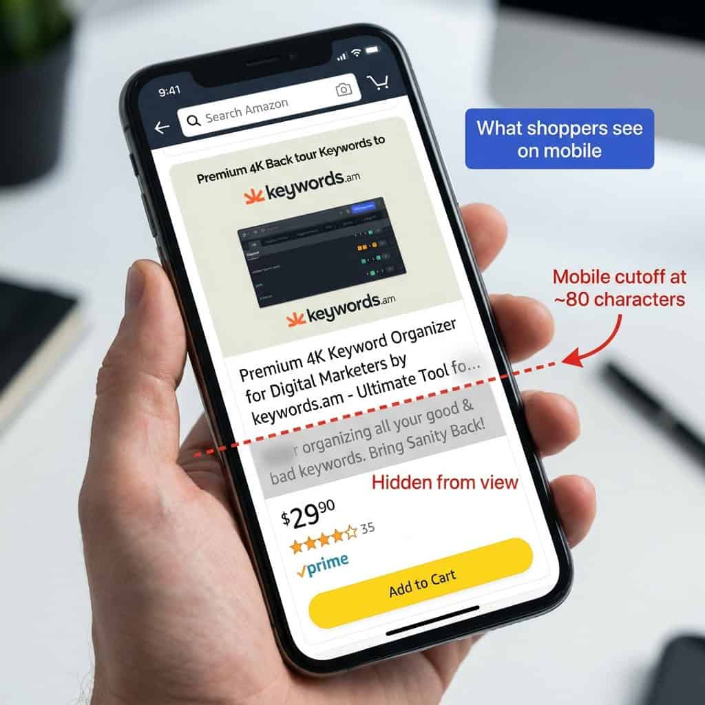 Keywords.am mobile title truncation display amazon character limit