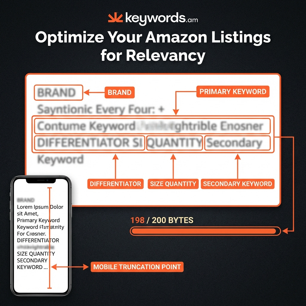 Keywords.am amazon title optimization 200-byte formula annotated example