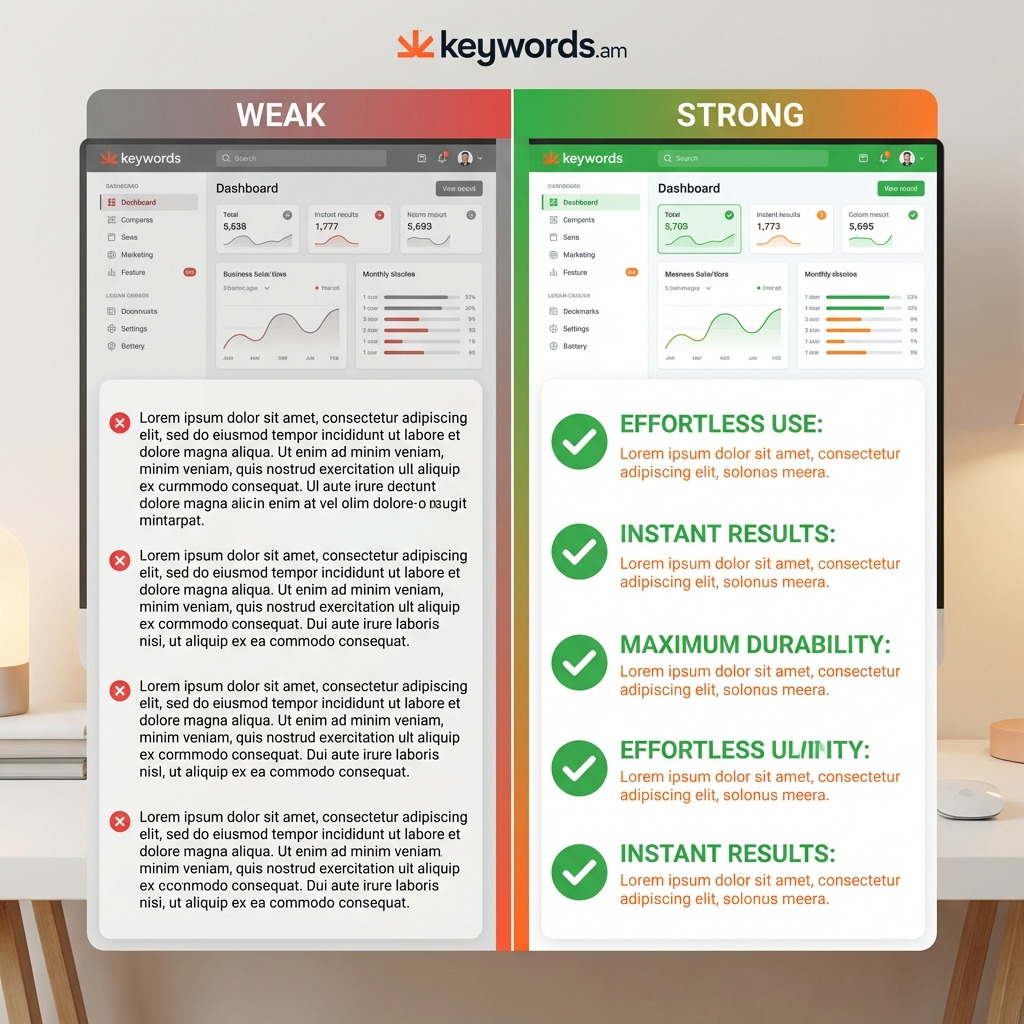 Keywords.am amazon bullet point optimization weak vs strong comparison