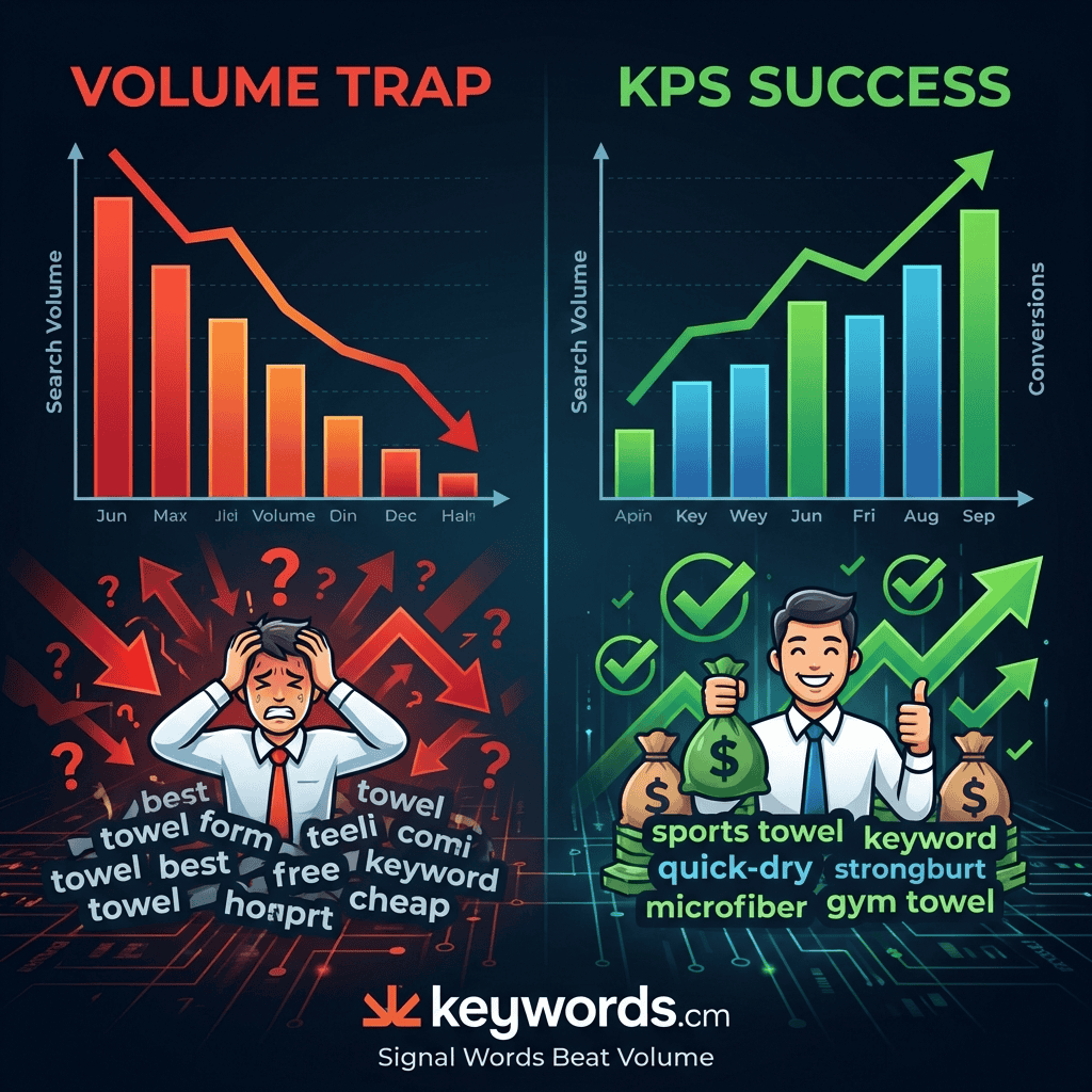 Keywords.am KPS keyword priority score vs search volume for best amazon keyword research tool methodology